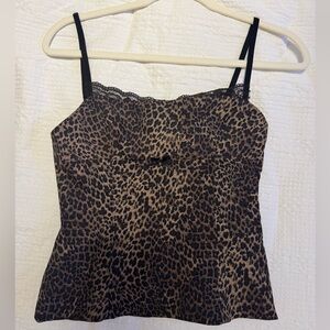 NEW Zara Satin Leopard/Cheetah Print Lace Top XS